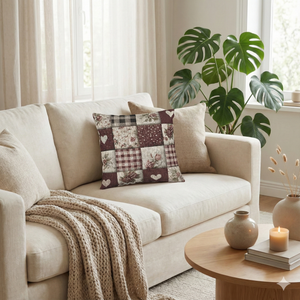 Valentine Patchwork Hearts Woven Pillow — Gingham Accent Throw