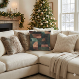 Modern & Style-Focused Geometric Earth Tone Woven Pillow, Abstract Block Cushion, Mid Century Modern Decor, Boho Living Room Accent, 17x18