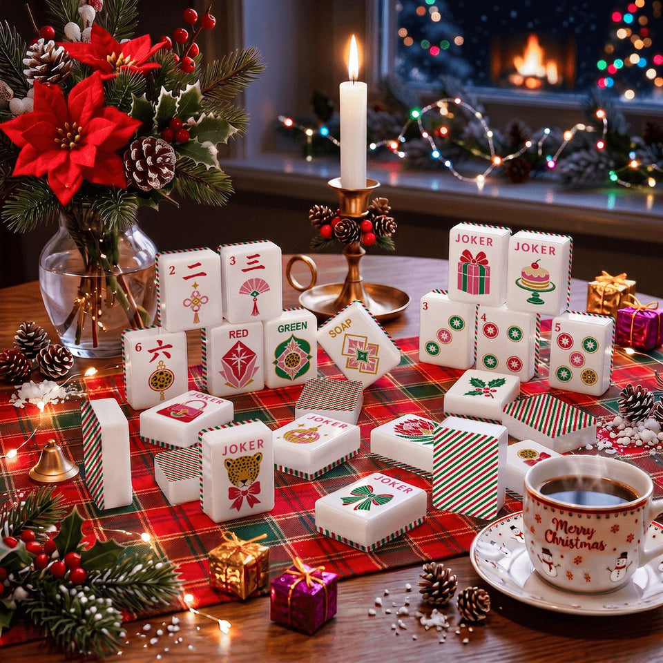 Glam Holiday Christmas Mahjong Tile Set – 160 Piece Acrylic Tiles with Jokers | Box or Bag Set
