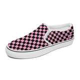 Pink and Black Checkerboard Printed Slip-on Canvas Shoes  Trendy Slip on shoe gift