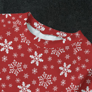 Kids Pajama Snowflake Design Red Background w White Snowflakes, All-Over Print Kid's Sleep Pajamas