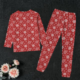 Kids Pajama Snowflake Design Red Background w White Snowflakes, All-Over Print Kid's Sleep Pajamas