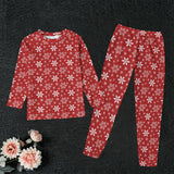 Kids Pajama Snowflake Design Red Background w White Snowflakes, All-Over Print Kid's Sleep Pajamas