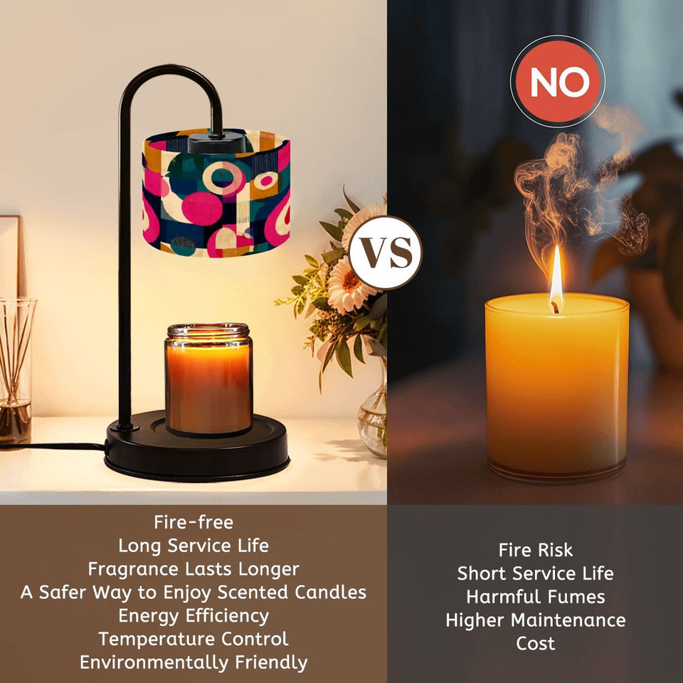 Mid-Century Abstract Candle Warmer Lamp – Artistic Retro Linen Shade, Flameless Wax Melt Warmer