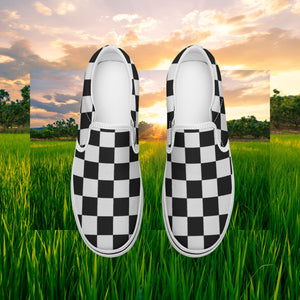 Classic Black & White Checkerboard Slip-On Canvas Shoes – Unisex Skate Style Comfort