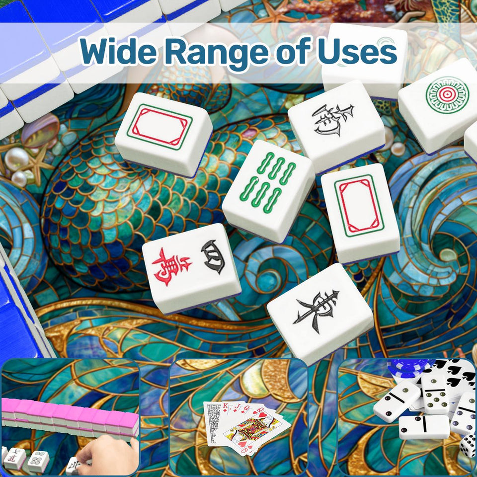 Mermaid Mosaic Round Mahjong Mat | 42" Coastal Boho Game Table Pad | 2mm or 3mm | AdorableDesignsz - AdorableDesignsz 