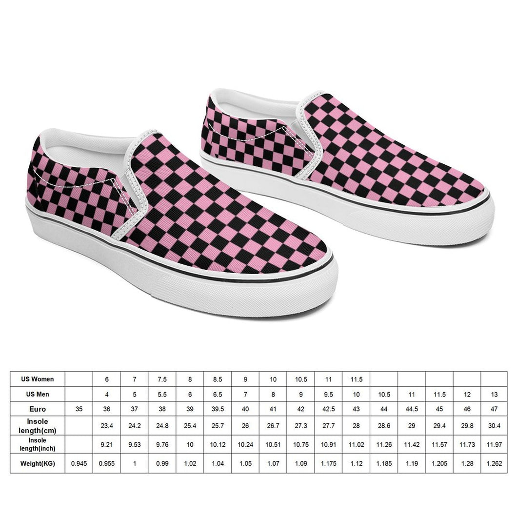 Pink and Black Checkerboard Printed Slip-on Canvas Shoes  Trendy Slip on shoe gift