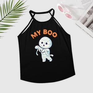 My Boo, Halloween Sleeveless Crewneck Tank, Custom Crewneck T-Shirts YK-DTG 150GSM All-Over Printing Tees, Ghost Gift