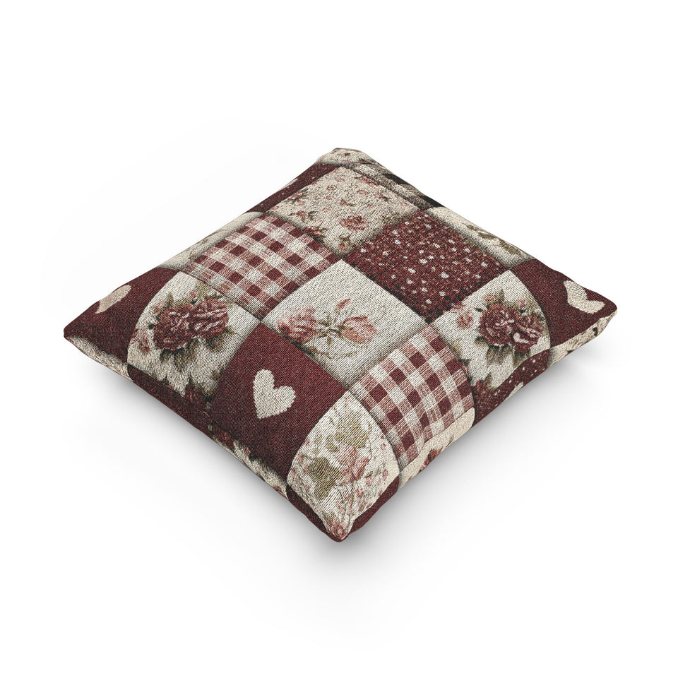 Valentine Patchwork Hearts Woven Pillow — Gingham Accent Throw