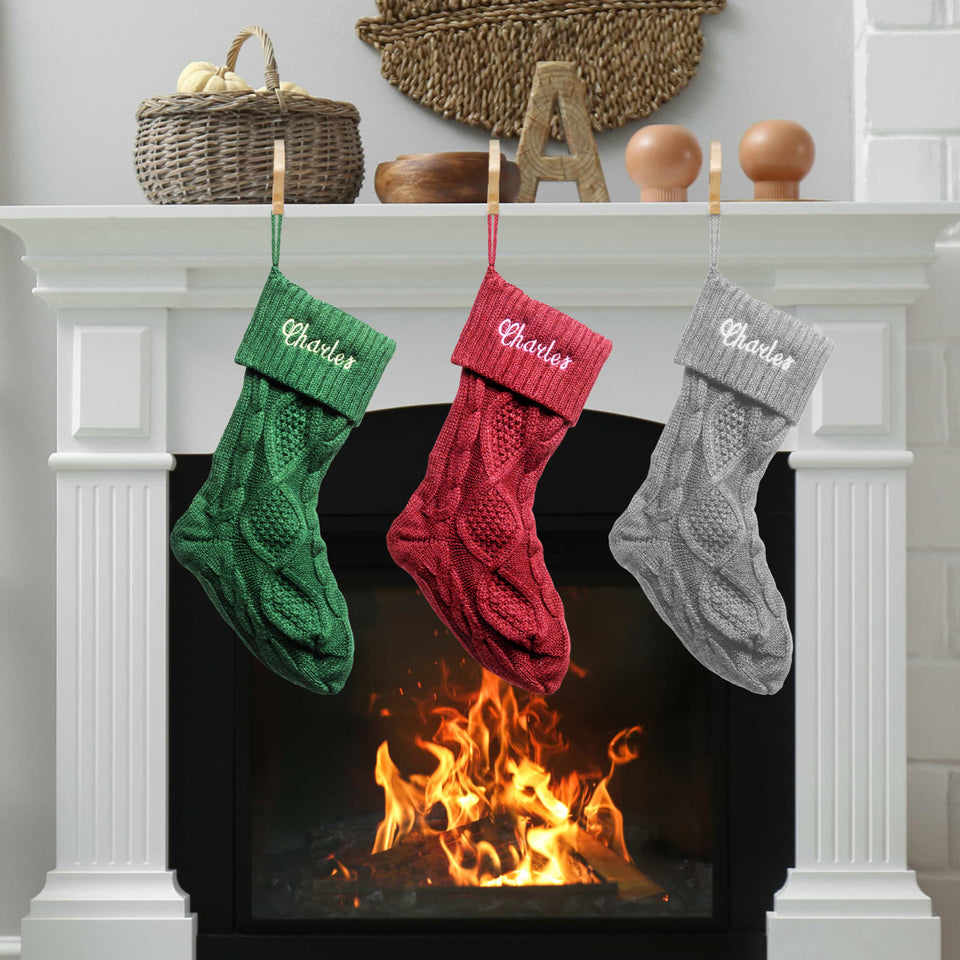 Personalized Classic Knitted Embroidered Christmas Stocking, Holiday Decor, Family Keepsake