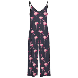 Flamingo Pattern Suspender Jumpsuit LTY007 (All-Over Printing), Trendy Jumpsuit Gift for Flamingo Lover, Comfortable Summer Apparel