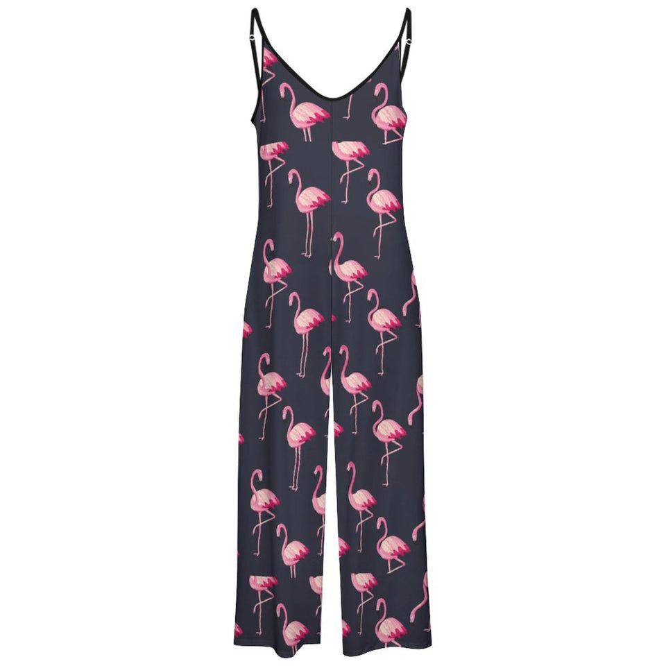 Flamingo Pattern Suspender Jumpsuit LTY007 (All-Over Printing), Trendy Jumpsuit Gift for Flamingo Lover, Comfortable Summer Apparel