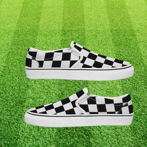 Classic Black & White Checkerboard Slip-On Canvas Shoes – Unisex Skate Style Comfort