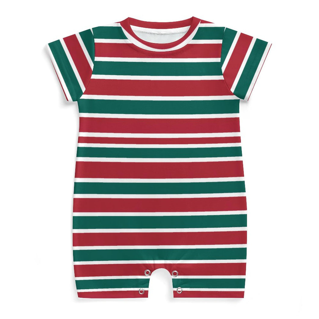 Christmas Stripes Baby One Piece, Holiday Short Sleeve Baby Bodysuit Romper PLR (All-Over Printing)