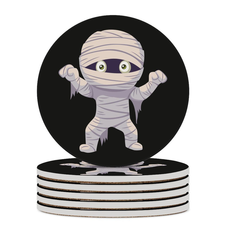 Mummy Round Ceramic Coaster, Halloween Decor, Table Accessories