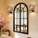 Red & Cream Floral Linen Wall Sconce Lamp – Cordless Remote-Control Accent Light, Set of 2