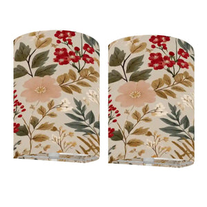 Red & Cream Floral Linen Wall Sconce Lamp – Cordless Remote-Control Accent Light, Set of 2