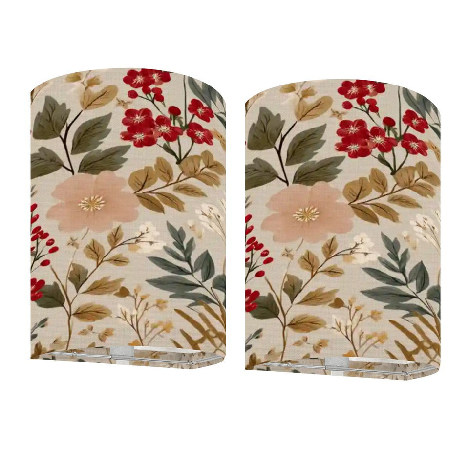 Red & Cream Floral Linen Wall Sconce Lamp – Cordless Remote-Control Accent Light, Set of 2