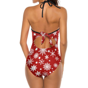 Sexy Snowflake Red and white One piece Swimsuit gift for her, Holiday gift, Christmas Swimwear