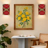 Red Plaid Linen Wall Sconce Lamp – Set of 2 Cozy Christmas Farmhouse Wall Light | Cordless Remote-Control Accent Light