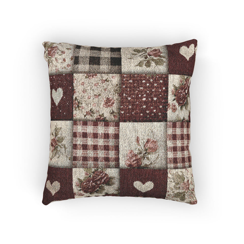 Valentine Patchwork Hearts Woven Pillow — Gingham Accent Throw