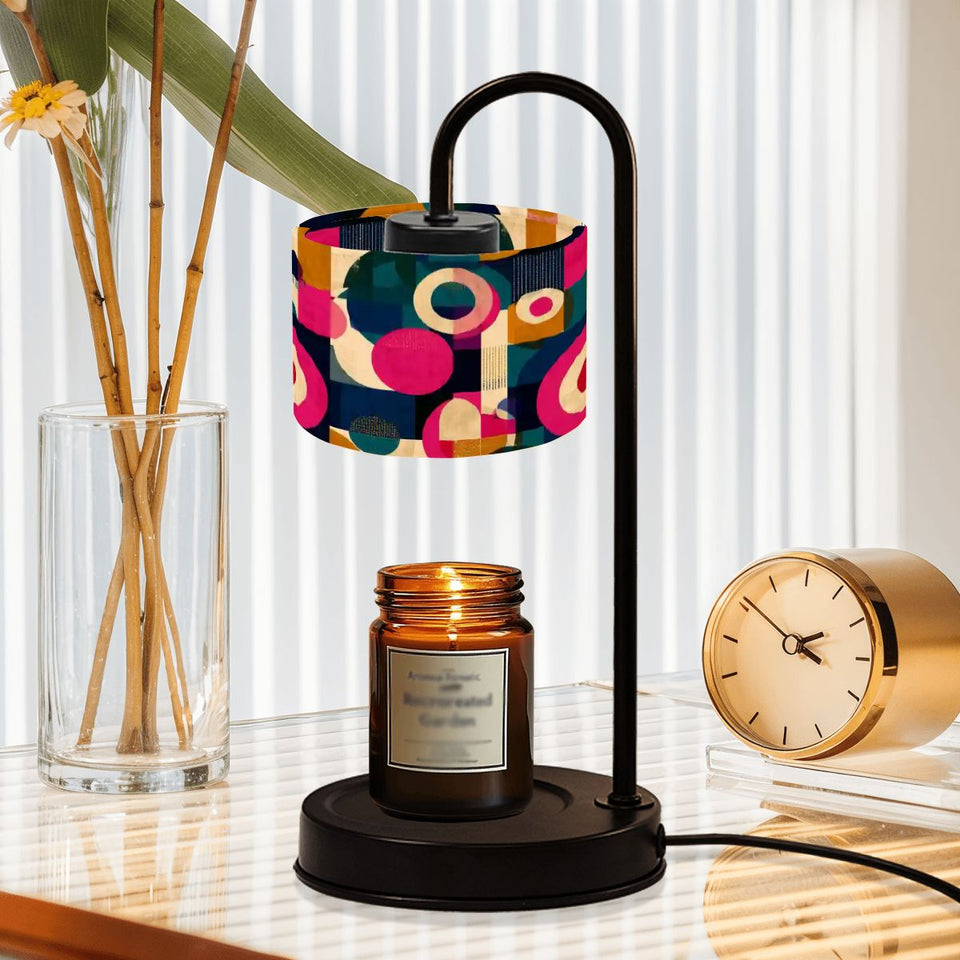 Mid-Century Abstract Candle Warmer Lamp – Artistic Retro Linen Shade, Flameless Wax Melt Warmer