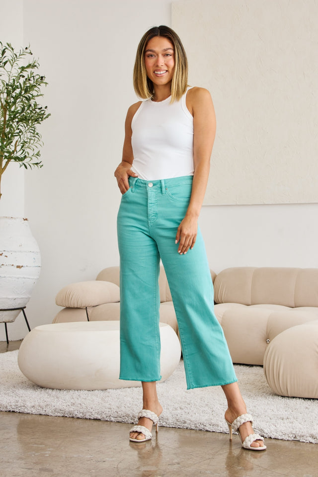 Effortless Style: RFM Crop Chloe High Waist Raw Hem Jeans with Tummy Control