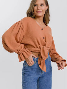 Button Up Flounce Sleeve Shirt