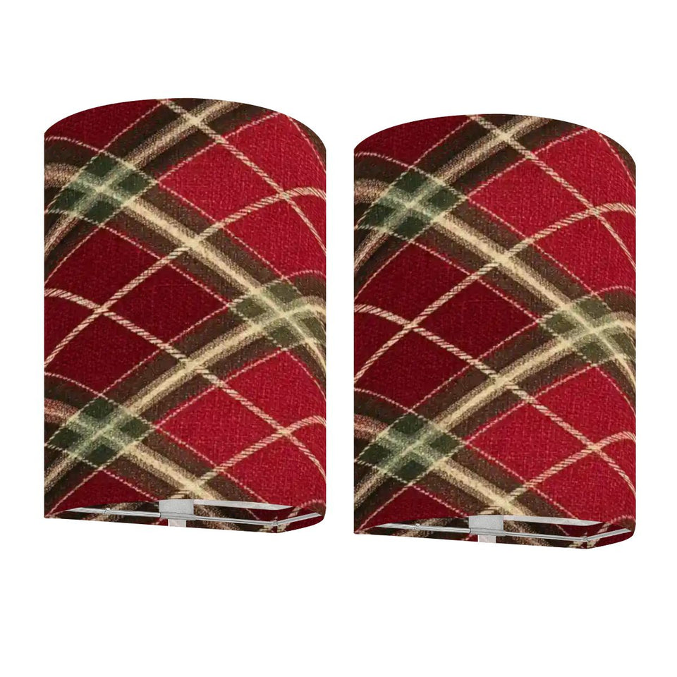 Red Plaid Linen Wall Sconce Lamp – Set of 2 Cozy Christmas Farmhouse Wall Light | Cordless Remote-Control Accent Light
