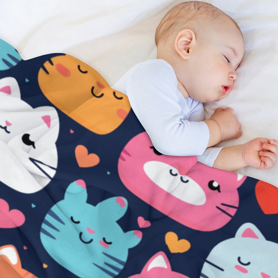 Cartoon Cats Flannel Throw Blanket, 250gsm  Blanket-60"x80", unique gift idea for her, gift for baby, kids, cat lovers