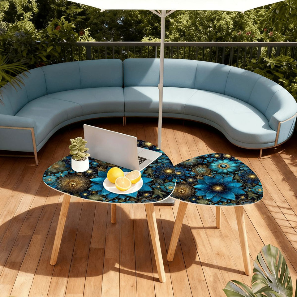 Celestial Floral Design Bamboo + MDF Triangle Coffee Table Set of 2 (Made in USA)