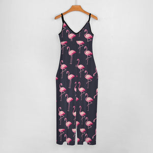 Flamingo Pattern Suspender Jumpsuit LTY007 (All-Over Printing), Trendy Jumpsuit Gift for Flamingo Lover, Comfortable Summer Apparel