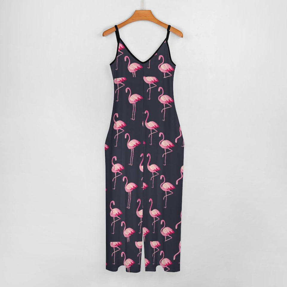 Flamingo Pattern Suspender Jumpsuit LTY007 (All-Over Printing), Trendy Jumpsuit Gift for Flamingo Lover, Comfortable Summer Apparel