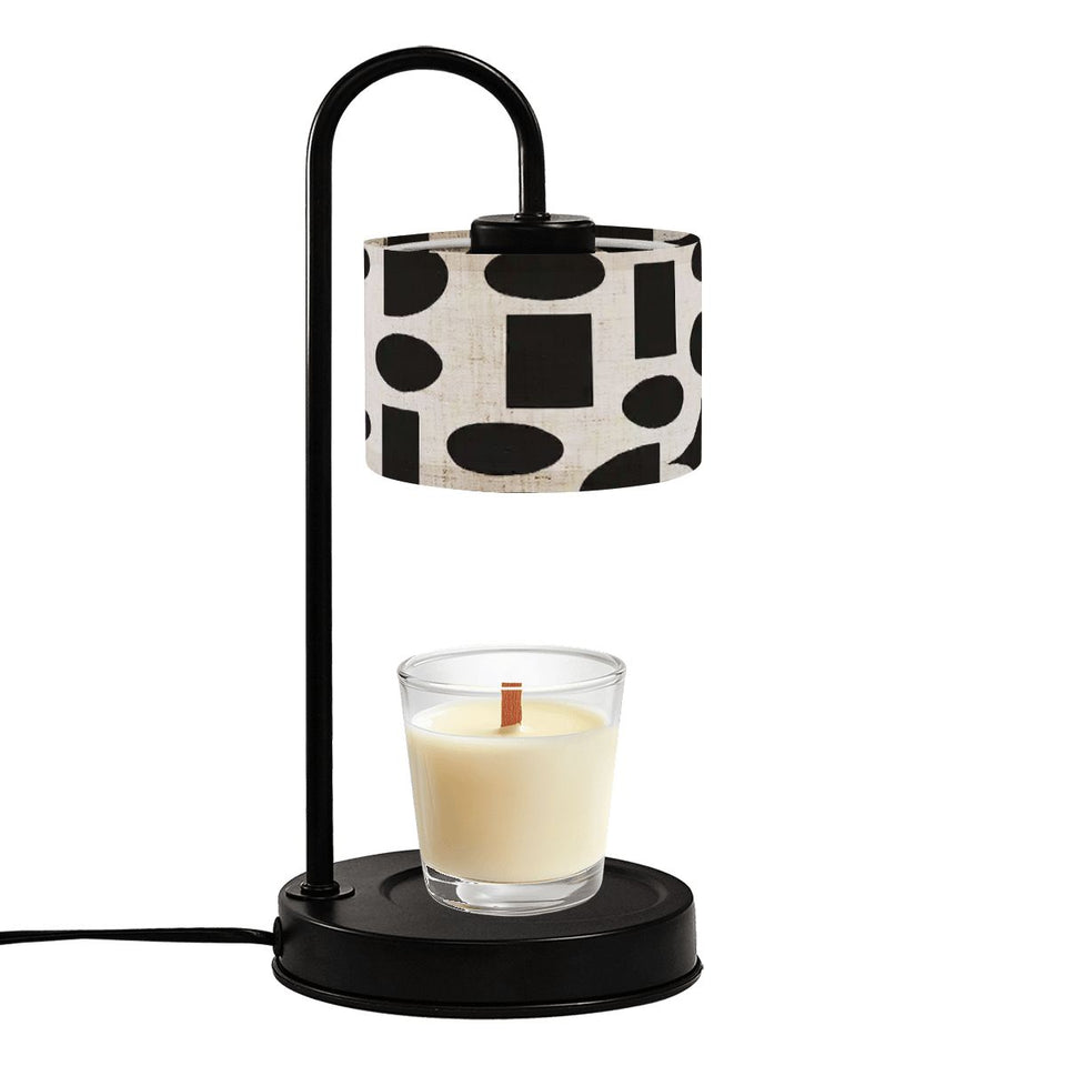 Modern Abstract Candle Warmer Lamp – Black & Cream Geometric Linen Shade | Remote-Control Adjustable Wax Melt Lamp