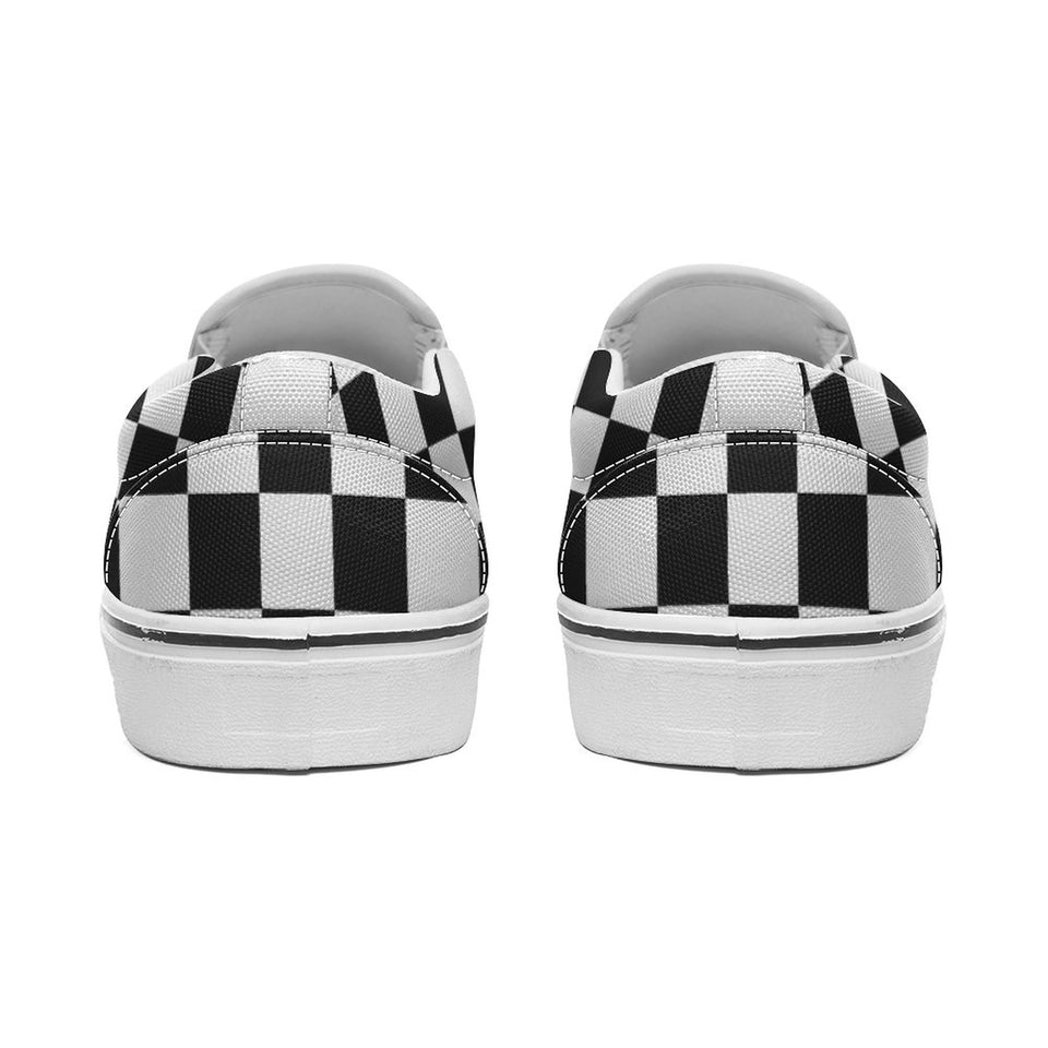 Classic Black & White Checkerboard Slip-On Canvas Shoes – Unisex Skate Style Comfort