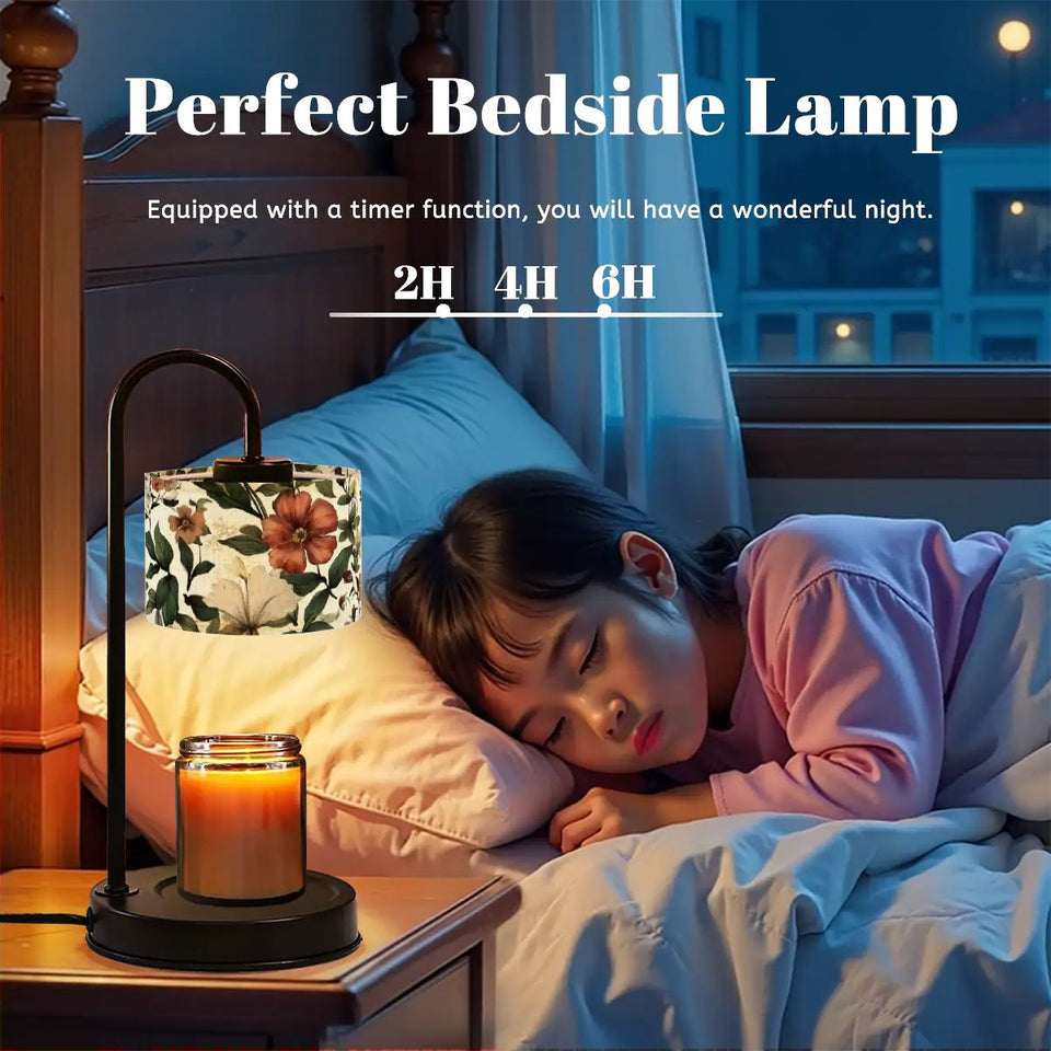 Vintage Floral Candle Warmer Lamp | Adjustable Wax Melt Lamp with Black Metal Frame | Cozy Boho Home Décor Gift