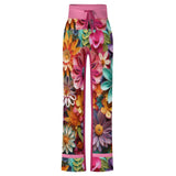 Colorful Floral Pattern Drawstring Yoga Pants  with Straight Baggy (All-Over Printing)