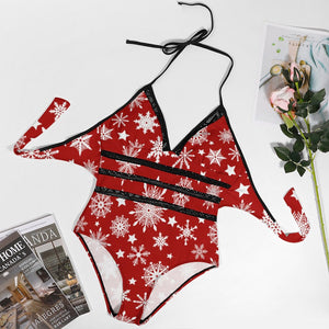 Sexy Snowflake Red and white One piece Swimsuit gift for her, Holiday gift, Christmas Swimwear