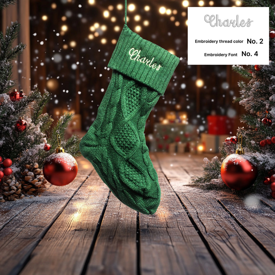 Personalized Classic Knitted Embroidered Christmas Stocking, Holiday Decor, Family Keepsake