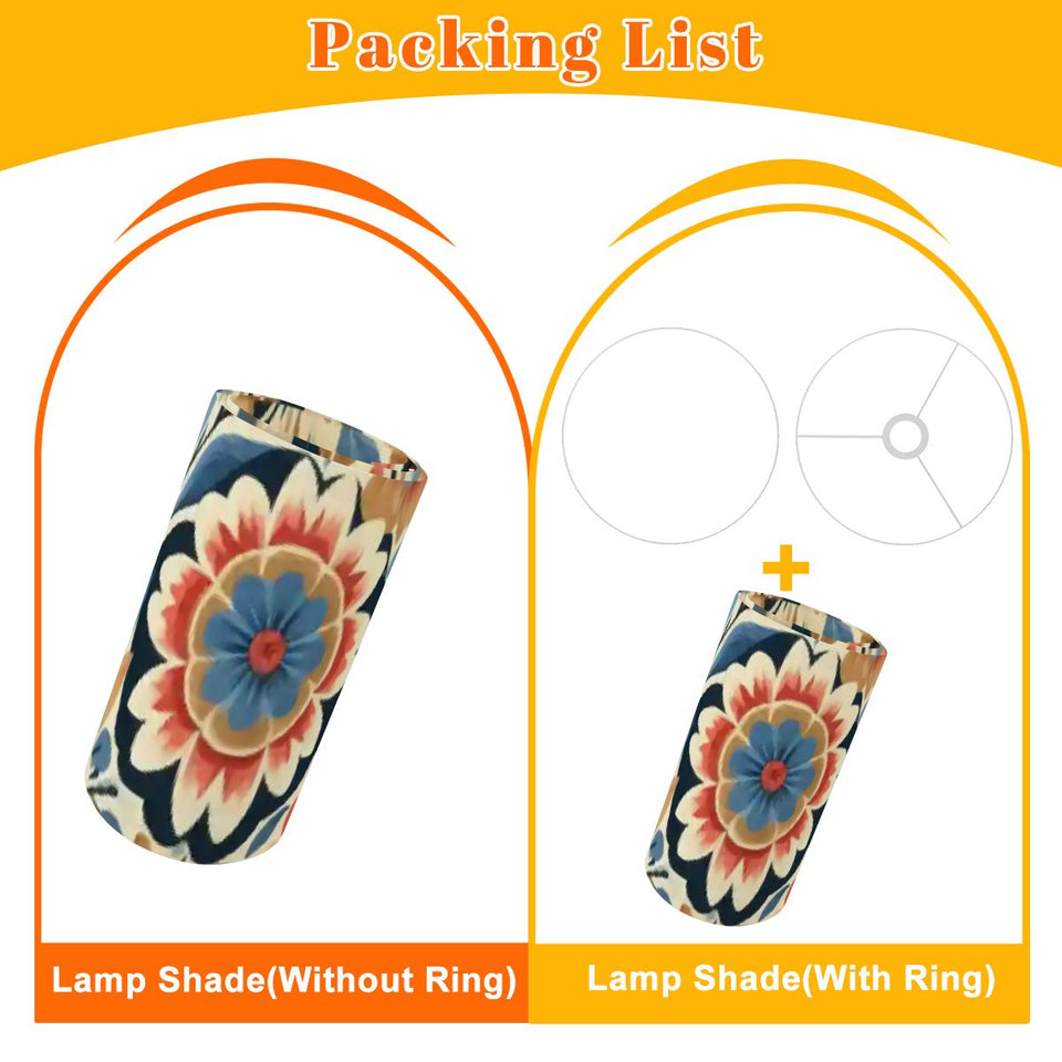 Boho floral drum lamp shade with ring in navy, coral and cream – view 3