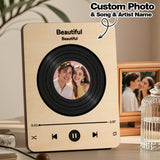 Personalized Photo Wooden Music Record Player Wedding Anniversary Gift for Couples