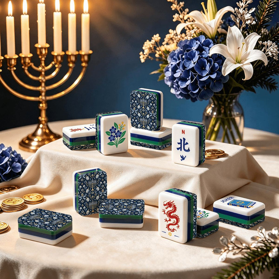 Heritage Hanukkah American Mahjong tile set with menorah and dreidel joker tiles – view 4