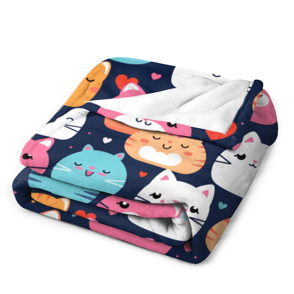 Cartoon Cats Flannel Throw Blanket, 250gsm  Blanket-60"x80", unique gift idea for her, gift for baby, kids, cat lovers