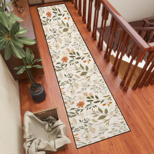 Botanical Leaf Design Runner Rug (5:1), 10 ft long runner rug, Boho Decor, Home Design