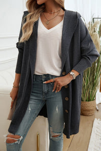 Button Up Long Sleeve Hooded Cardigan