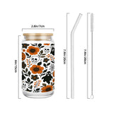Floral Halloween Spooky Glass Tumbler with Straw & Bamboo Lid  (16oz)