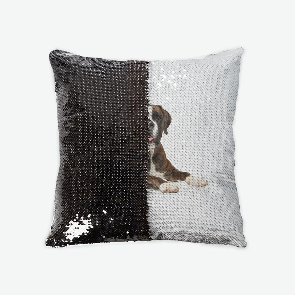 Custom Pet Portrait Sequin Reversible Pillow Case, Choice of Color, Dorm Gift, Pet Lover Gift