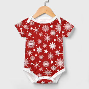 Baby Clothing One Piece Bodysuit with Snowflakes, Red and White Design, Holiday Apparel Gift for baby ages 3 to 24 mo