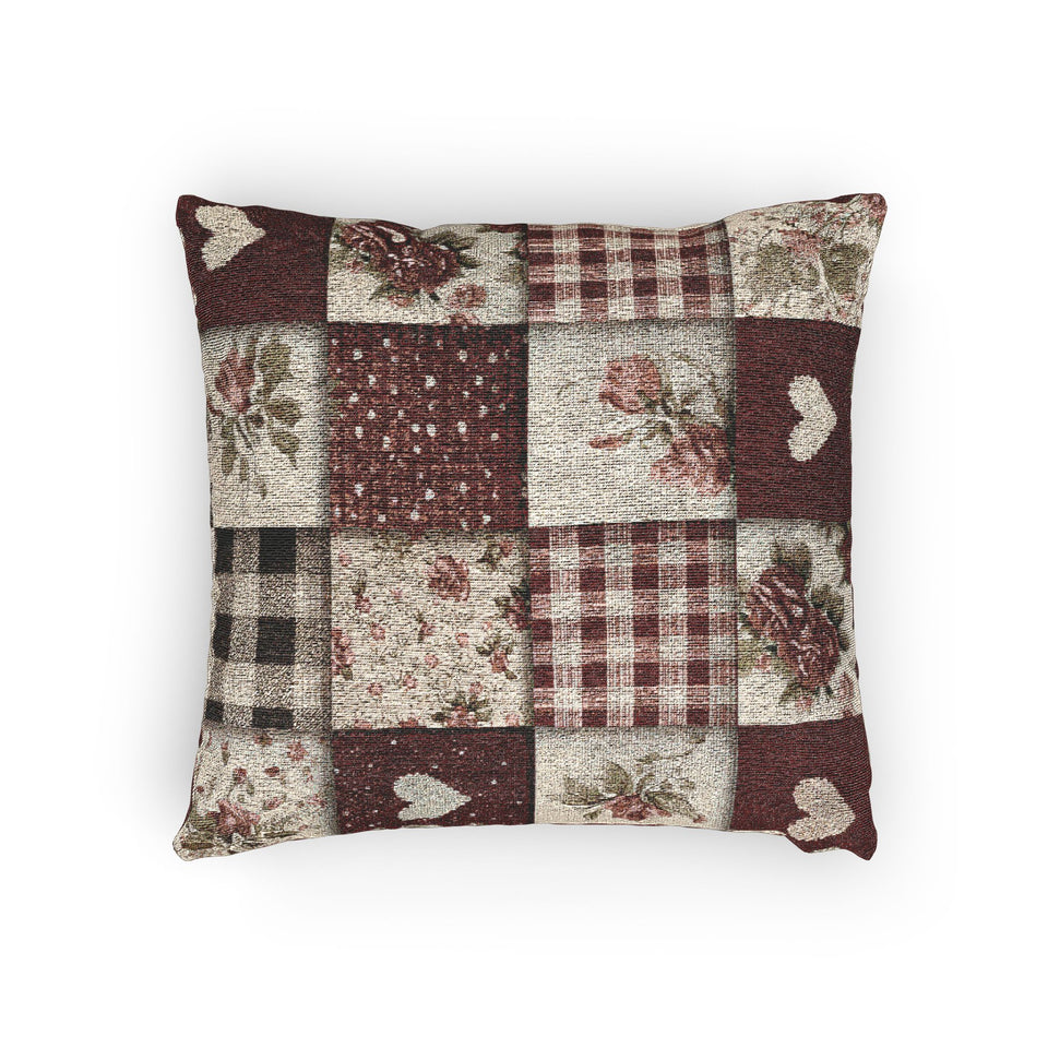 Valentine Patchwork Hearts Woven Pillow — Gingham Accent Throw