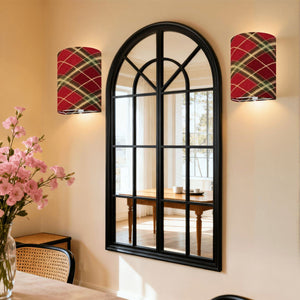 Red Plaid Linen Wall Sconce Lamp – Set of 2 Cozy Christmas Farmhouse Wall Light | Cordless Remote-Control Accent Light